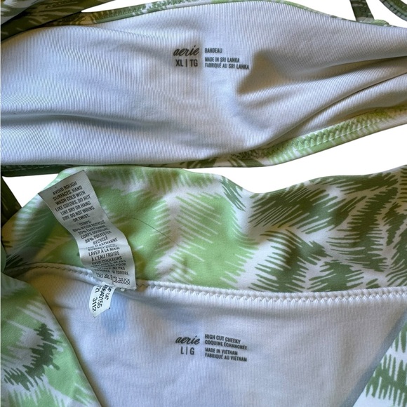 Aerie Green Leaf Print One Shoulder High Rise Bikini - Picture 3 of 3